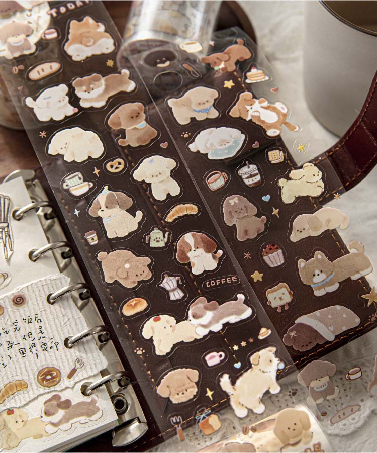 Stickers en Rollo Cat and Dog Business Puppy Coffee