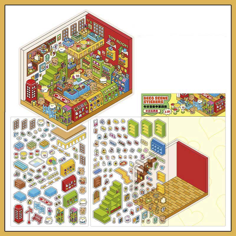 Stickers Escenario 3D Open Today V4 Antique Toys Room