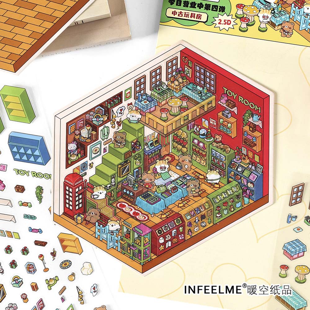 Stickers Escenario 3D Open Today V4 Antique Toys Room