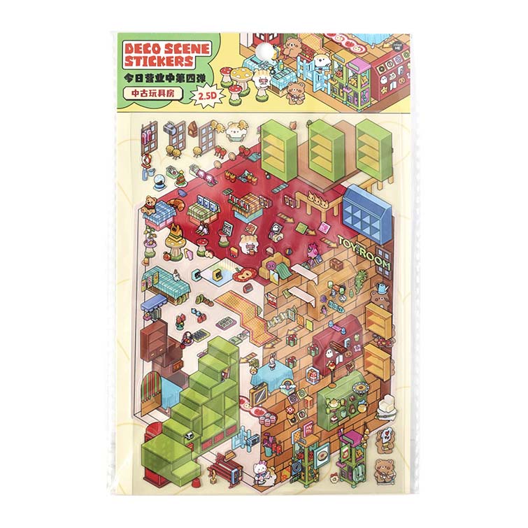 Stickers Escenario 3D Open Today V4 Antique Toys Room