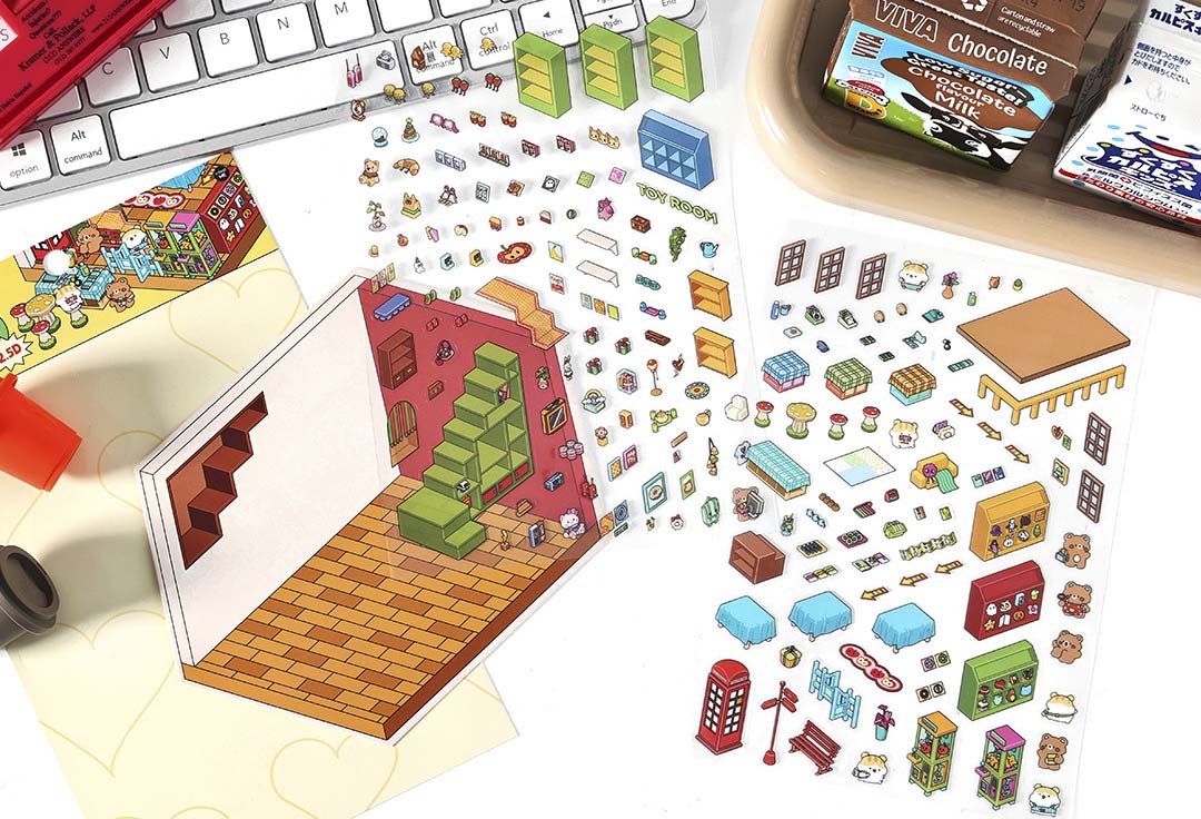 Stickers Escenario 3D Open Today V4 Antique Toys Room