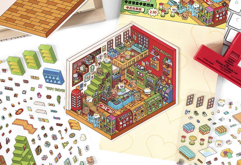 Stickers Escenario 3D Open Today V4 Antique Toys Room