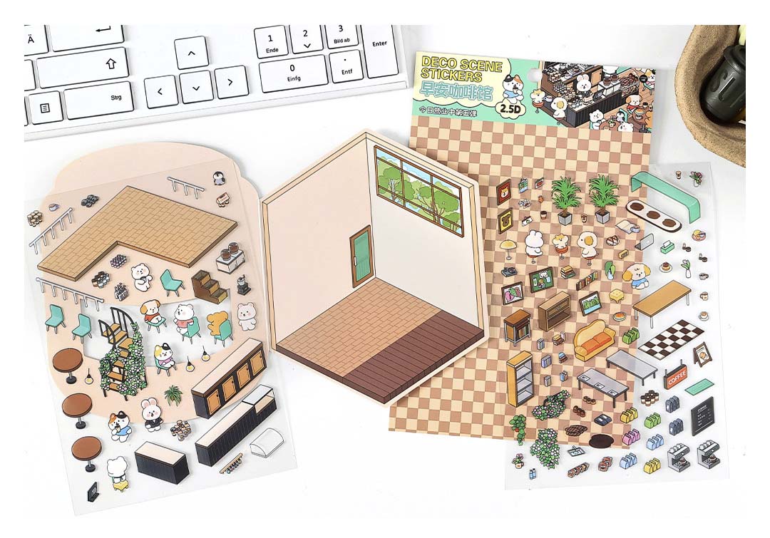 Stickers Escenario 3D Open Today V5 Morning Cafe