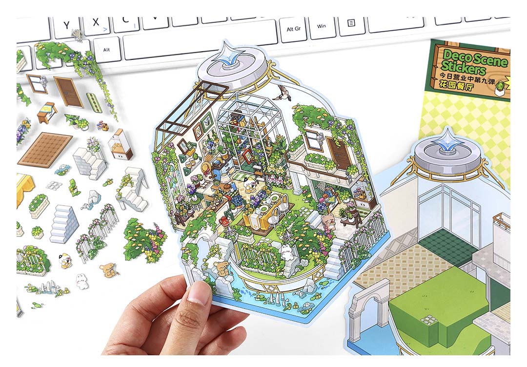 Stickers Escenario 3D Open Today V9 Garden Restaurante