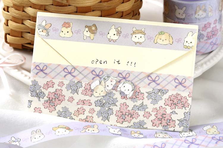 Set de Washi Tapes Flower Sweetheart Fluffy Rabbit