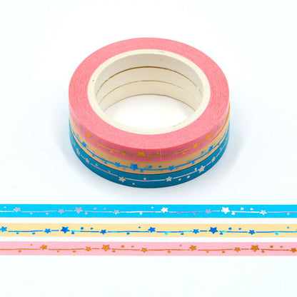 Set de Washi Tapes Gold Foil Star Pink Blue