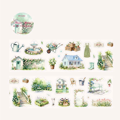Stickers en Rollo Green Scenery Flowers In The Courtyard