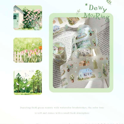 Stickers en Rollo Green Scenery Flowers In The Courtyard