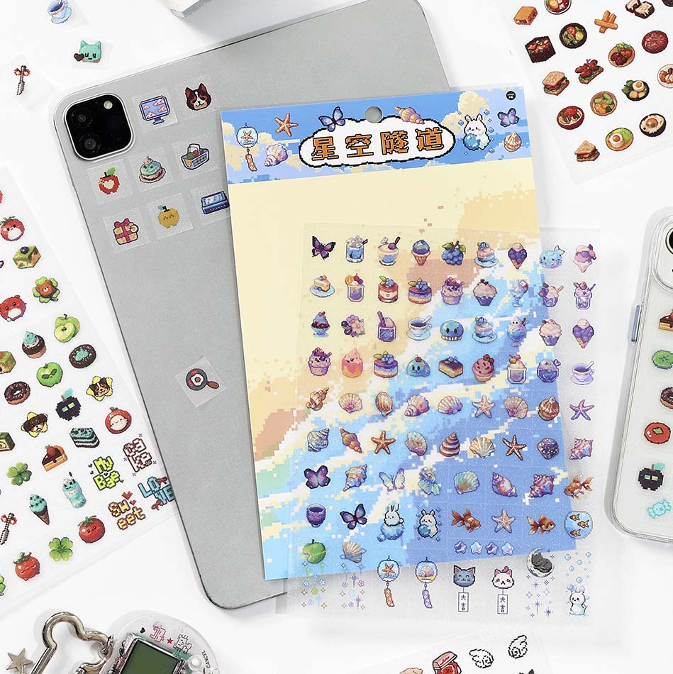 Stickers Grid Pixels Blue