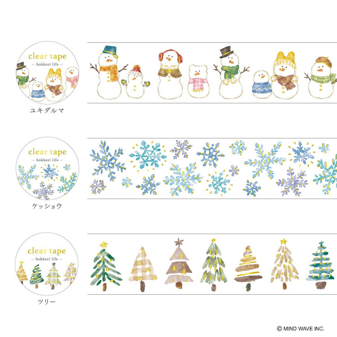 Clear PET Tape Hokkori Life Snowman