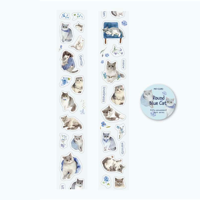 Stickers en Rollo Kitty Amusement Park Round Blue Cat