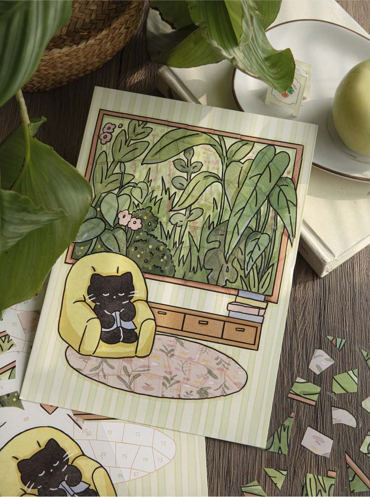 Stickers Puzle de números Little Black Cat Afternoon Reading