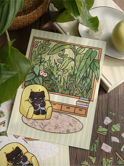 Stickers Puzle de números Little Black Cat Afternoon Reading