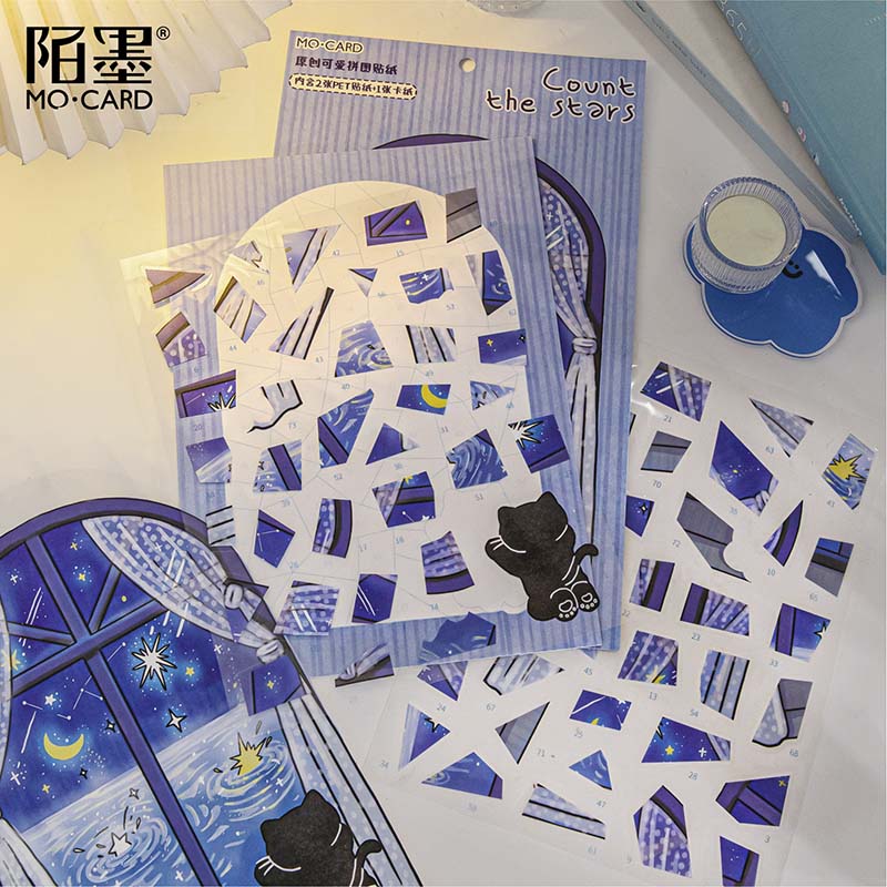 Stickers Puzle de números Little Black Cat Count The Stars