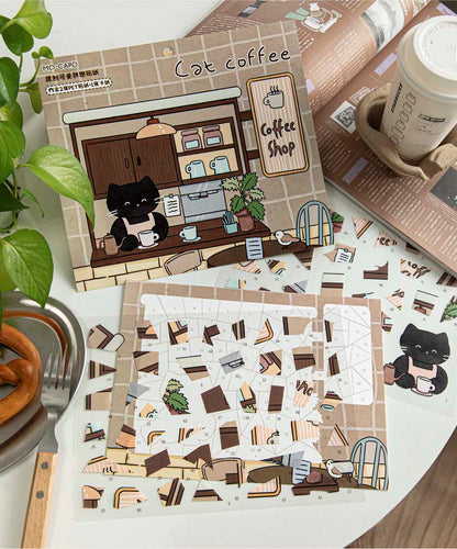 Stickers Puzle de números Little Black Cat Cat Coffee