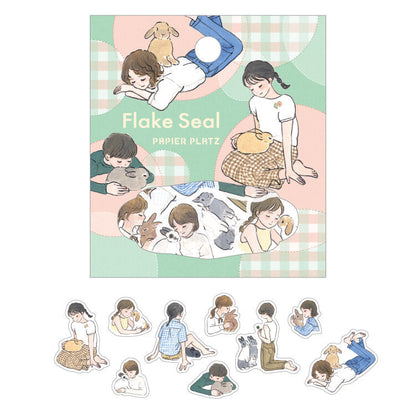 Stickers Flake Moriyama Schinako Rabbit and Girl