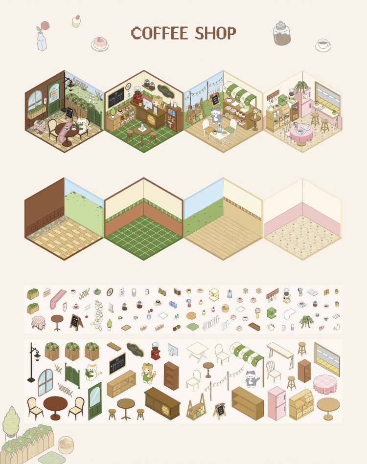 Stickers Escenario 3D My Mini World Coffee Shop