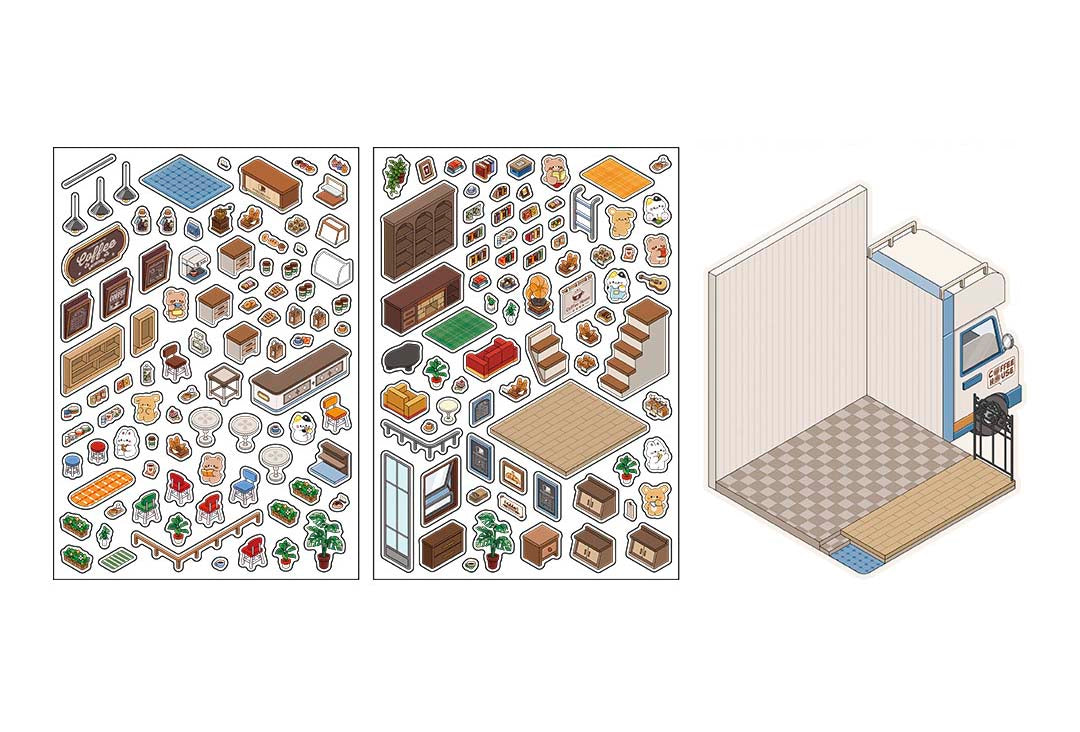 Stickers Escenario 3D Open Today V6 Coffee House