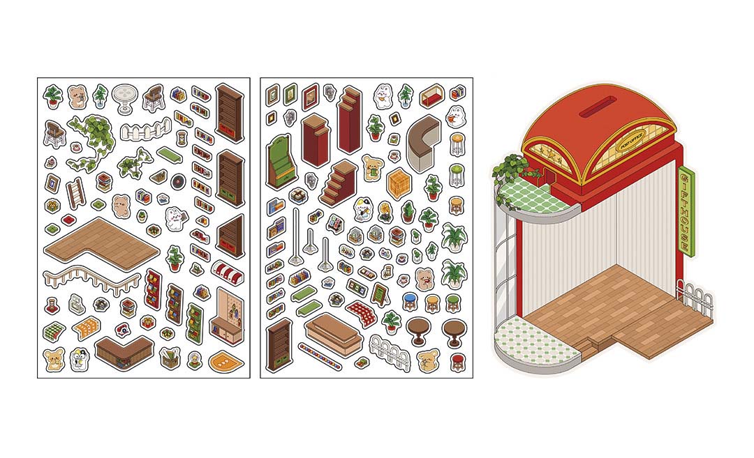 Stickers Escenario 3D Open Today V6 Gift House