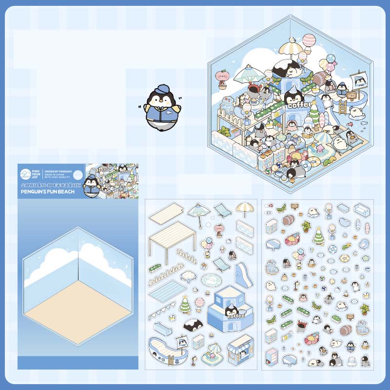 Stickers Escenario 3D Penguin Vacations Penguins Fun Beach
