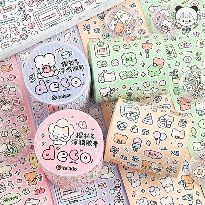 Stickers en Rollo Cute Doodles Purple Digital