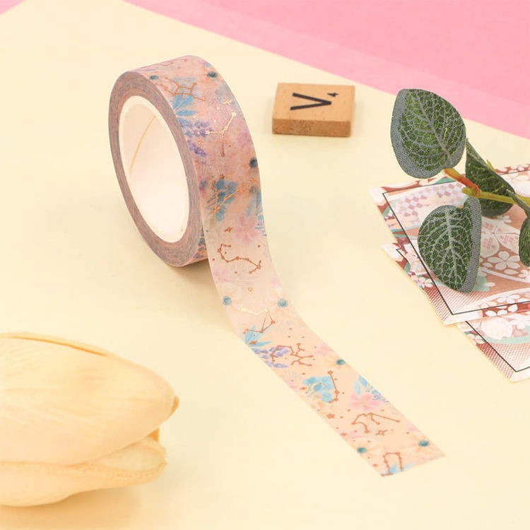 Washi Tape Foil Floral & Constellations Pink