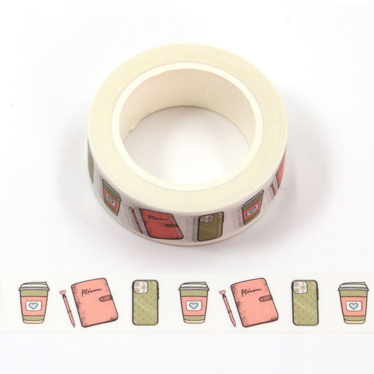 Washi Tape Phone And Coffee Cup Planner Book